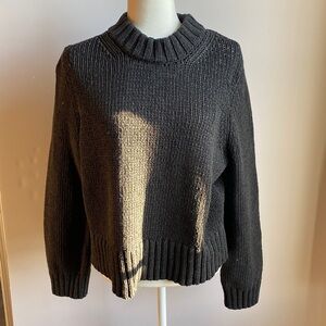 White + Warren Knit Chunky Boxy Mock Neck Sweater Charcoal